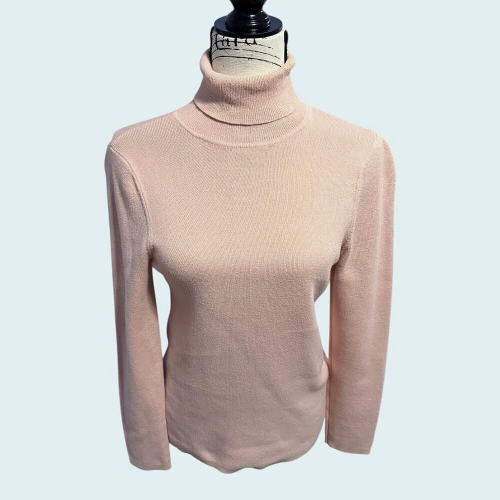 Chico's Size 1 Medium Pink Coolmax Cotton Blend Turtleneck Sweater Long Sleeve